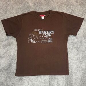 Guess T Shirt Womens Medium Brown Billy Jeans Bakery Cafe Pinup Graphic Tee